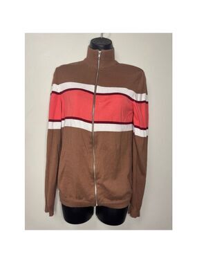 Men's ASOS Brown Striped Full Zip Cardigan Sweater Size M